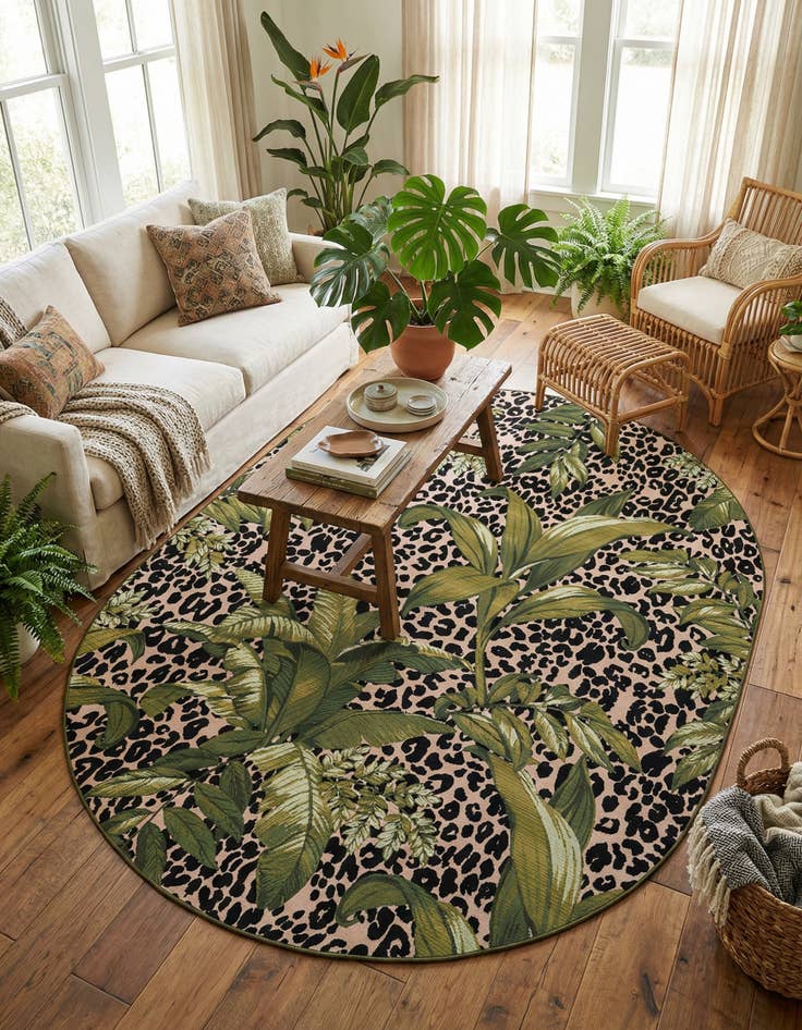 Detail image of 7' 10 x 10' Easy-Clean Botanical Indoor / Outdoor Oval Rug