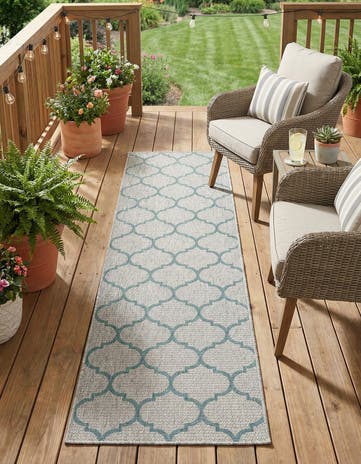 Gray Easy-Clean Lattice Indoor / Outdoor Runner Rug