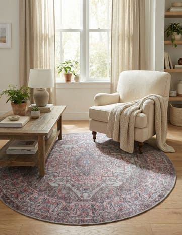 Beige and pink Washable Mangata Round Rug