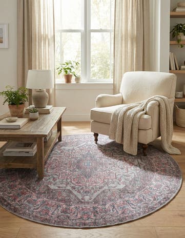 Beige and pink Washable Mangata Round Rug