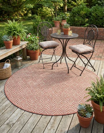 Rust Red Easy-Clean Lattice Indoor / Outdoor Round Rug