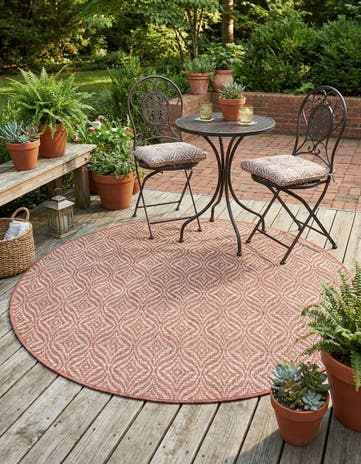 Rust Red Easy-Clean Lattice Indoor / Outdoor Round Rug