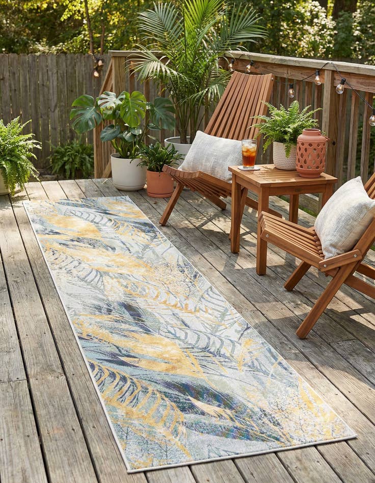 Detail image of 2' 7 x 12'  Washable Botanical Indoor / Outdoor Runner Rug