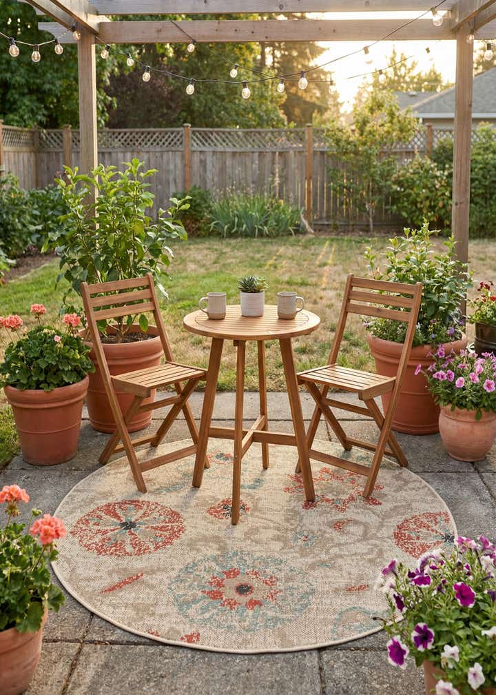 4' x 4' Easy-Clean Botanical Indoor / Outdoor Round Rug