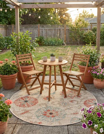 4' x 4' Easy-Clean Botanical Indoor / Outdoor Round Rug