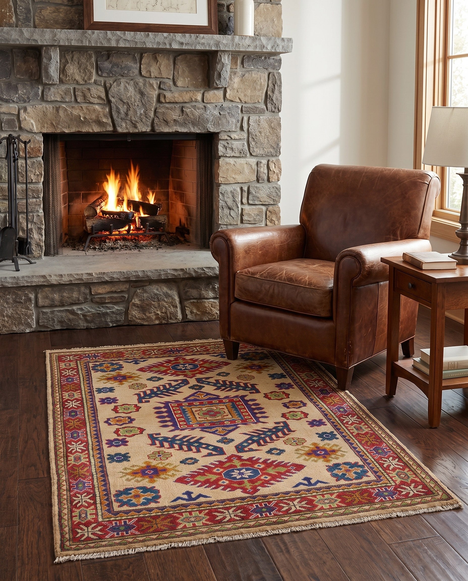 3' 4 x 4' 8 Hand Knotted Kazak Rug