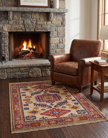 3' 4 x 4' 8 Hand Knotted Kazak Rug