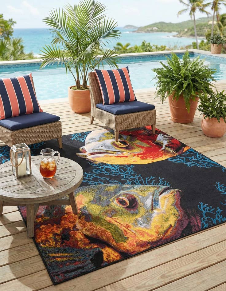 Detail image of 7' 10 x 7' 10  Washable Coastal Indoor / Outdoor Square Rug
