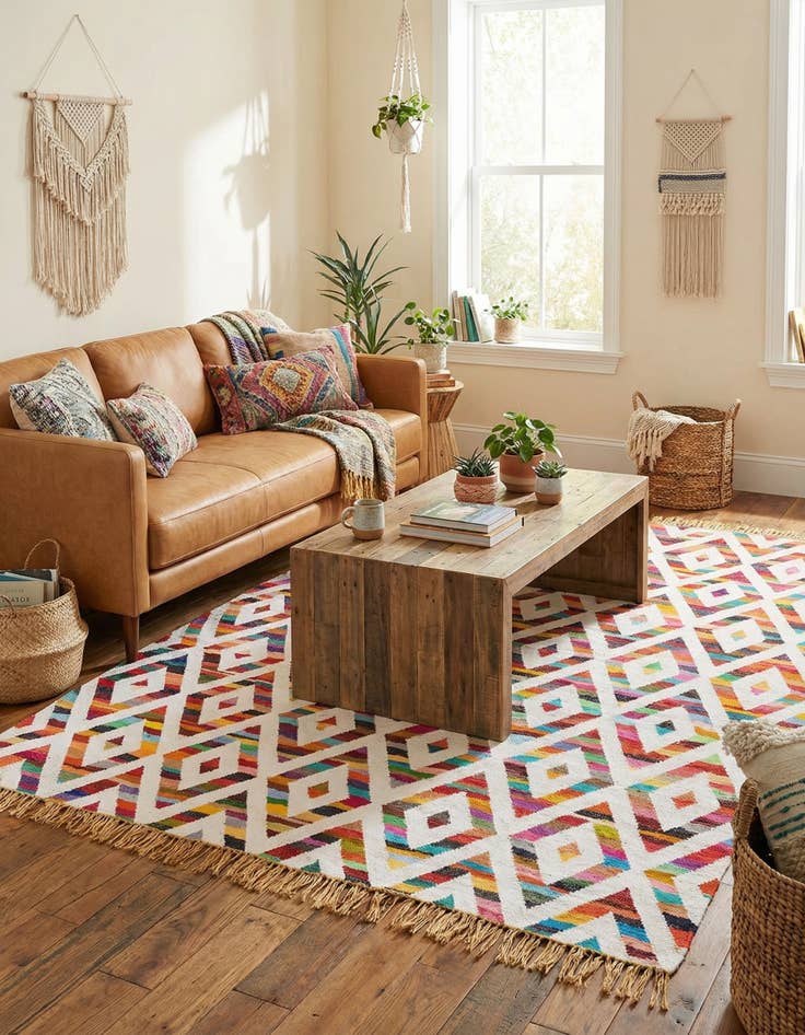 Detail image of  8' x 11'  Hand Woven Chindi Trellis Rug