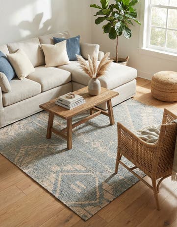 Antique Blue Hand Woven Chenille Jute Square Rug