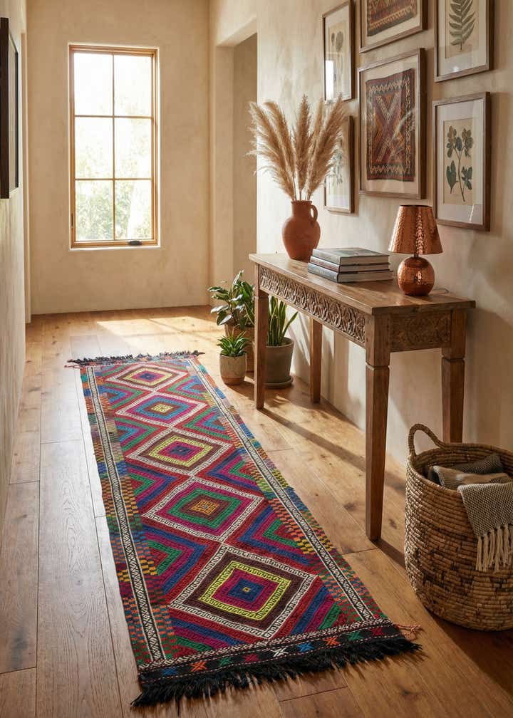 2' 3 x 8' 6 Hand Knotted Kilim Fars Persian Wool Runner Rug