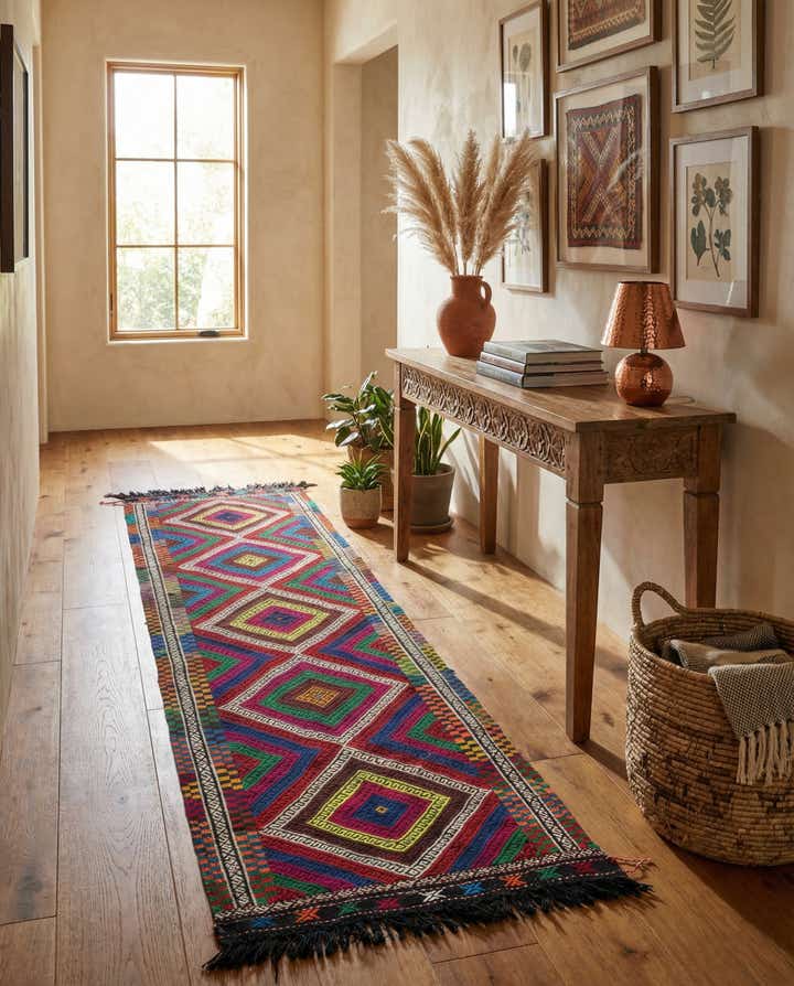 2' 3 x 8' 6 Hand Knotted Kilim Fars Persian Wool Runner Rug