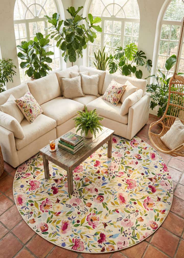 10' x 10' Easy-Clean Botanical Indoor / Outdoor Round Rug