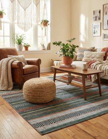 Green Washable Yara Square Rug