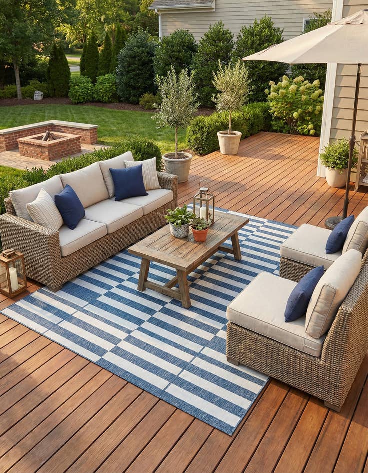 Detail image of 10' x 10'  Washable Striped Indoor / Outdoor Square Rug