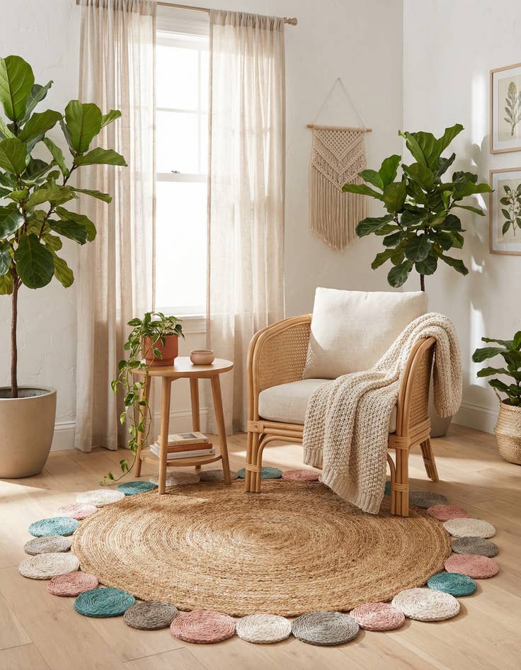 Detail image of  5' 1 x 5' 1 Braided Jute Round Rug