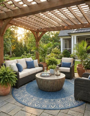 10' 8 x 10' 8 Easy-Clean Border Indoor / Outdoor Round Rug