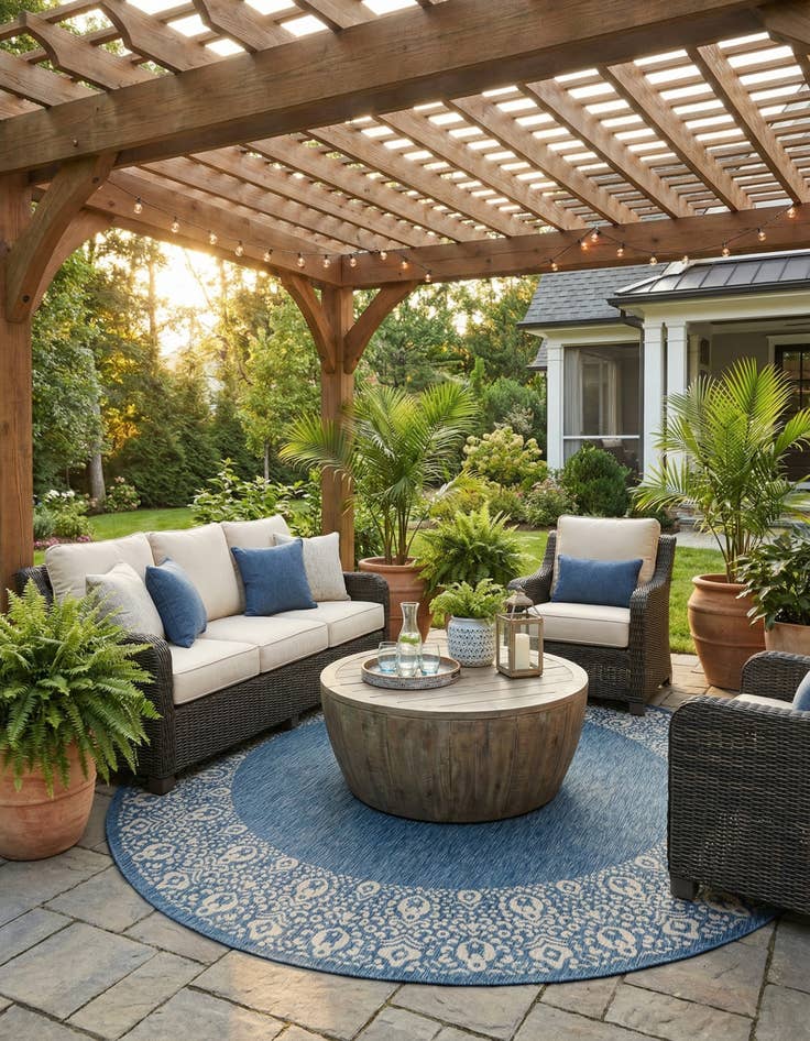 Detail image of 10' 8 x 10' 8 Easy-Clean Border Indoor / Outdoor Round Rug