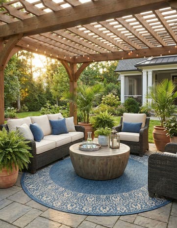 10' 8 x 10' 8 Easy-Clean Border Indoor / Outdoor Round Rug