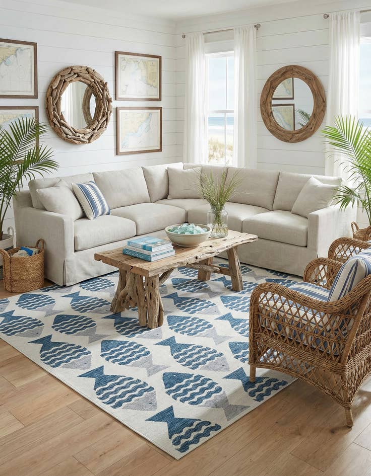 Detail image of 10' x 13'  Washable Coastal Indoor / Outdoor Rug
