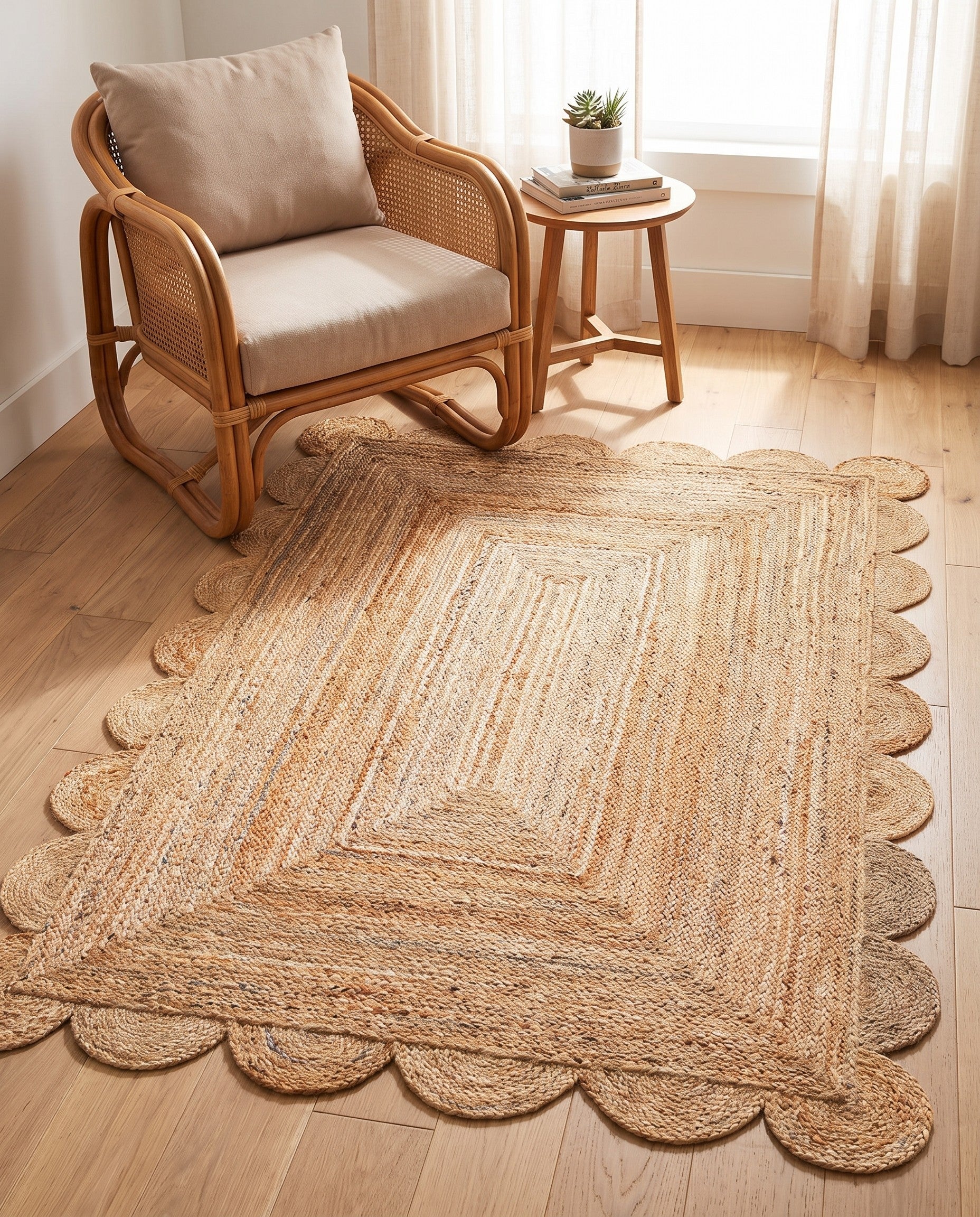 4' 1 x 6' 1 Hand Woven Scallop Braided Jute Rug