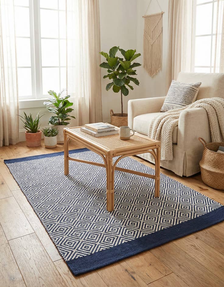 Detail image of 4' 1 x 6' 1  Hand Woven Chindi Trellis Rug