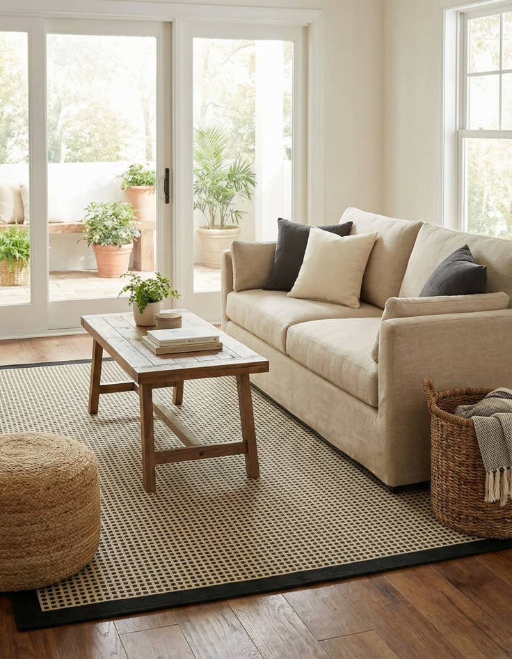 Detail image of 5' x 7'  Washable Border Indoor / Outdoor Rug