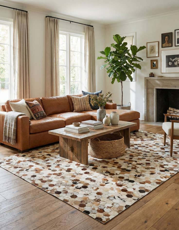 Detail image of  5' 1 x 8' Cowhide Leather Rug