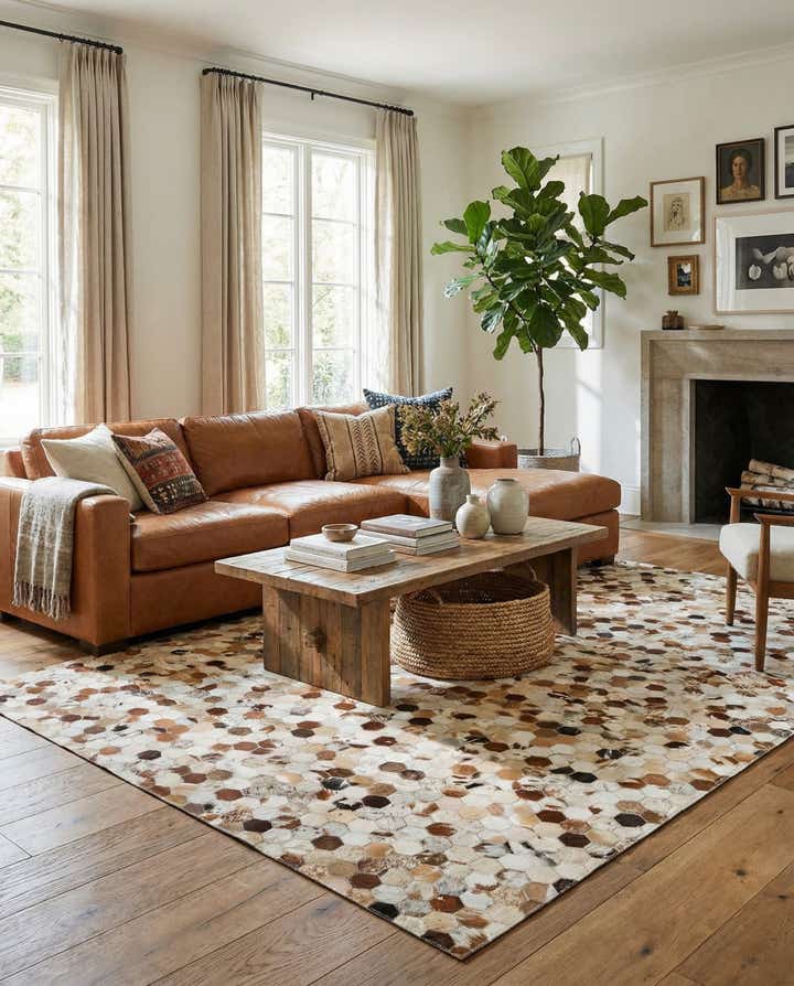 5' 1 x 8' Cowhide Leather Rug