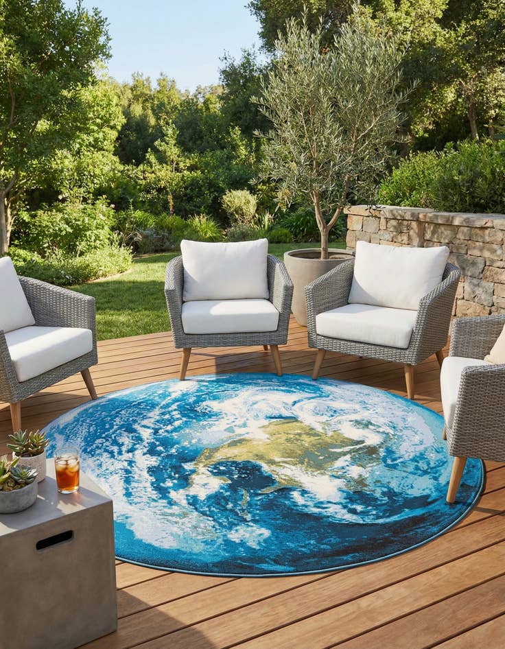 Detail image of 7' 10 x 7' 10 Easy-Clean Modern Indoor / Outdoor Round Rug