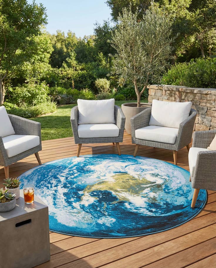 Detail image of 7' 10 x 7' 10 Easy-Clean Modern Indoor / Outdoor Round Rug