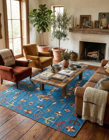 5' 10 x 7' 10 Hand Woven Kilim Suzani Wool Rug