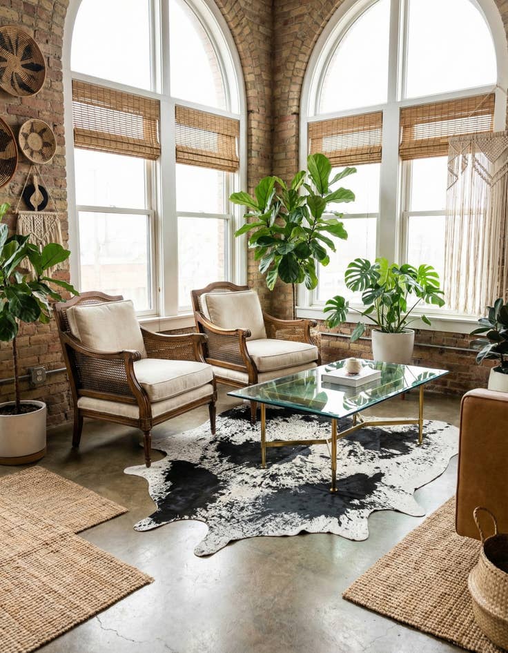 Detail image of 7' 3 x 7' 4 Cowhide Leather Square Rug