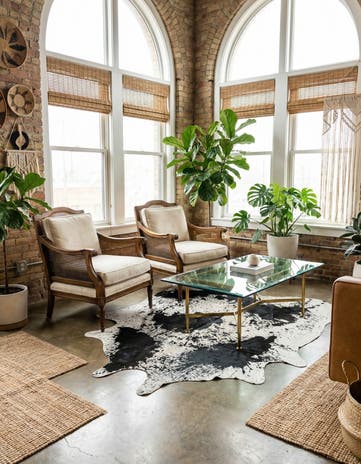 7' 3 x 7' 4 Cowhide Leather Square Rug