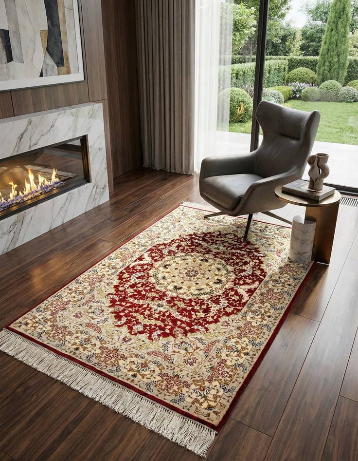 Detail image of 2' 7 x 3' 11 Ghom Silk Rug