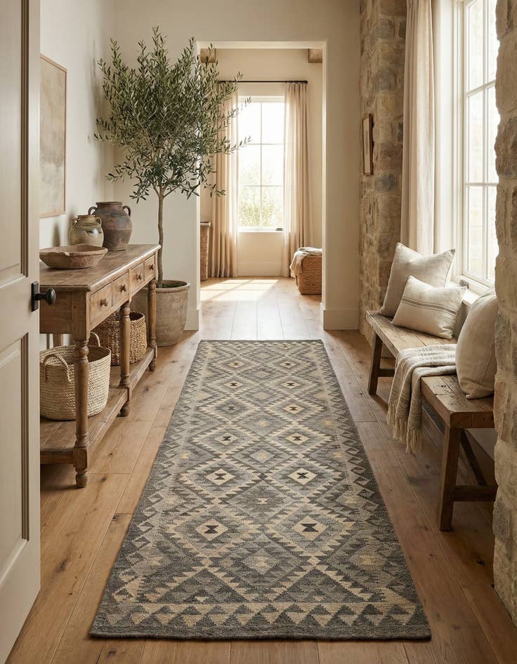 Detail image of 2' 9 x 9' 8 Hand Woven Kilim Maymana Wool Runner Rug