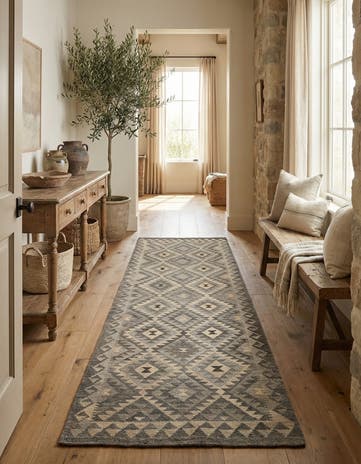 2' 9 x 9' 8 Hand Woven Kilim Maymana Wool Runner Rug