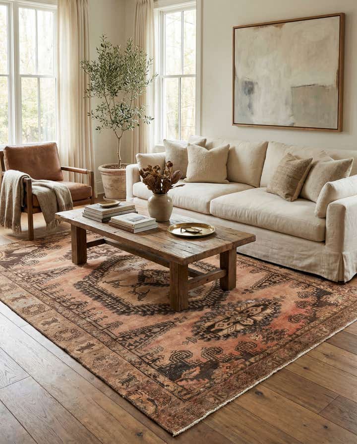 6' 9 x 9' 6 Hand Knotted Ultra Vintage Persian Wool Rug