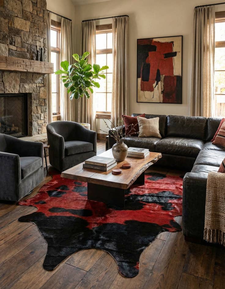 Detail image of 5' 10 x 6' 7 Cowhide Leather Square Rug