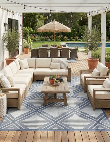 Navy Blue Easy-Clean Lattice Indoor / Outdoor Rug