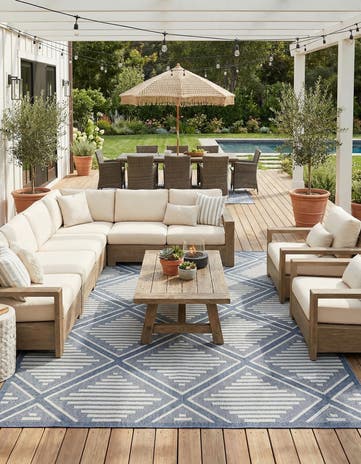 Navy Blue Easy-Clean Lattice Indoor / Outdoor Rug