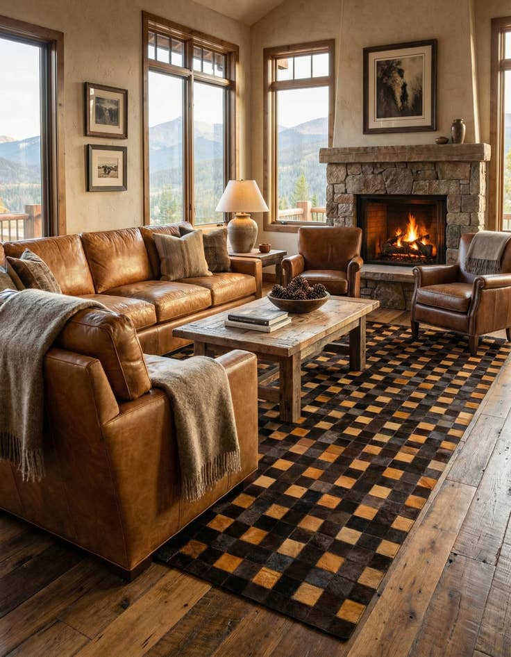 Detail image of  5' 2 x 8' Cowhide - Patchwork Rug