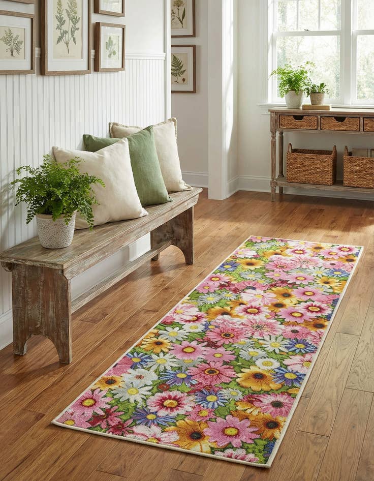 Detail image of  2' x 6'  Washable Botanical Indoor / Outdoor Runner Rug