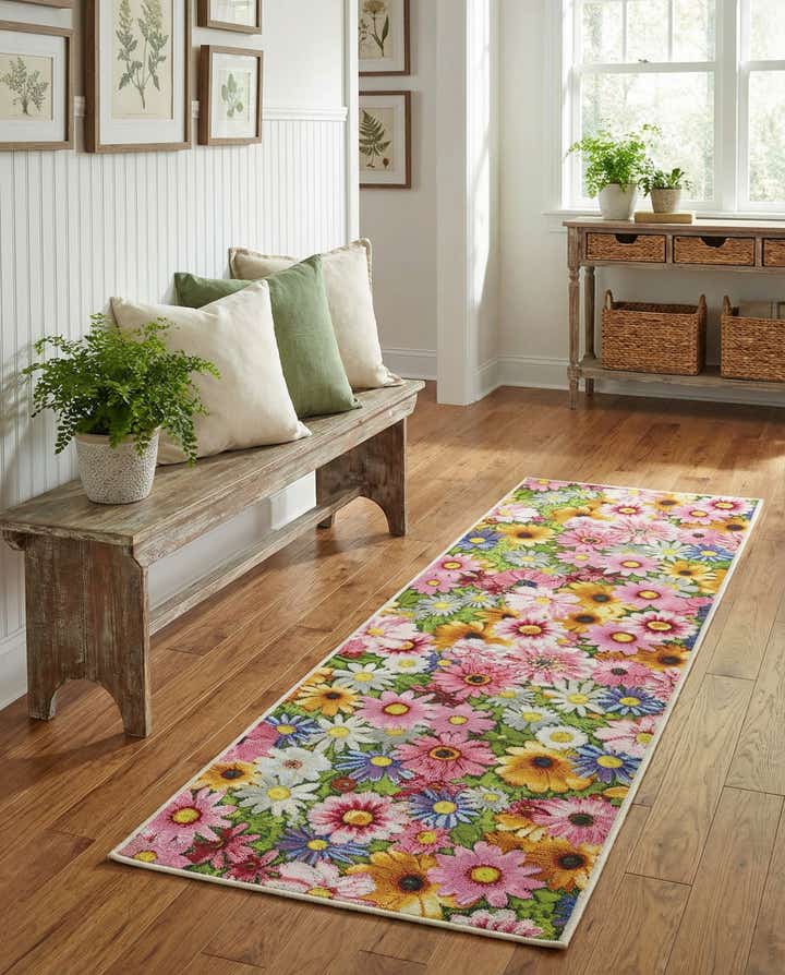 2' x 6' Easy-Clean Botanical Indoor / Outdoor Runner Rug