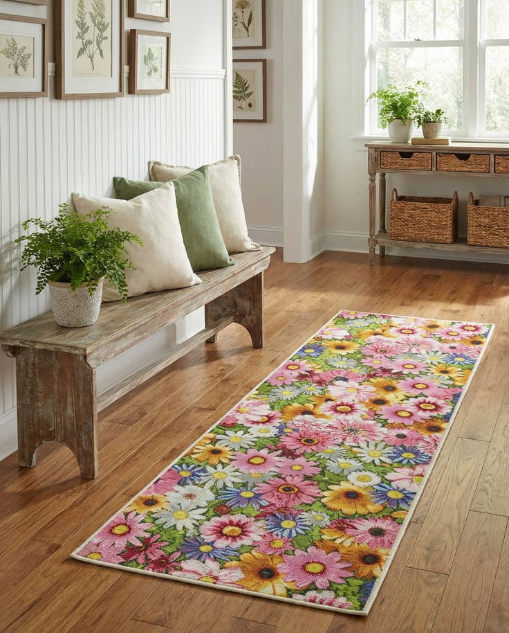Detail image of 2' x 6' Easy-Clean Botanical Indoor / Outdoor Runner Rug