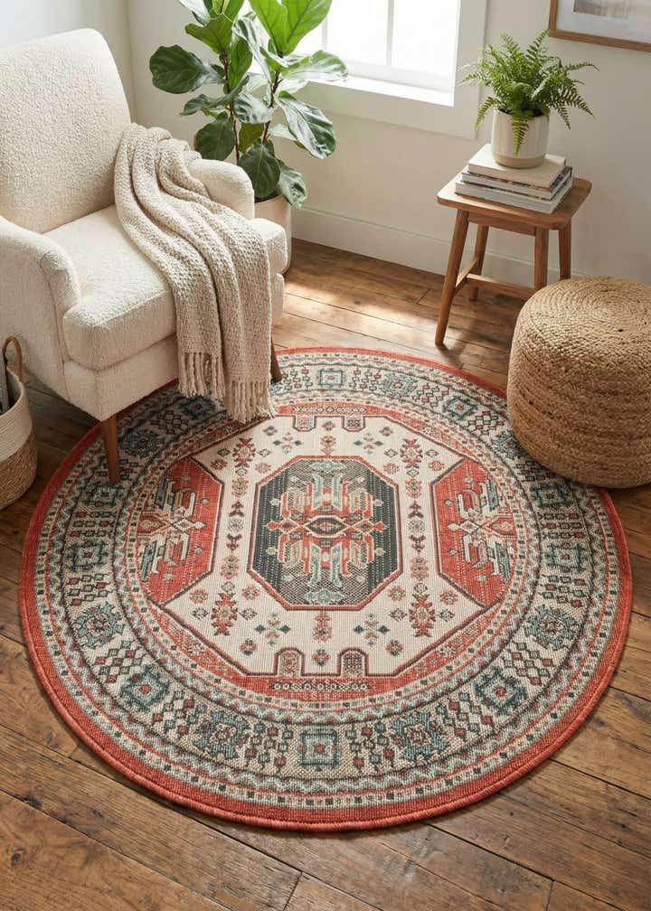 4' x 4' Easy-Clean Traditional Indoor / Outdoor Round Rug