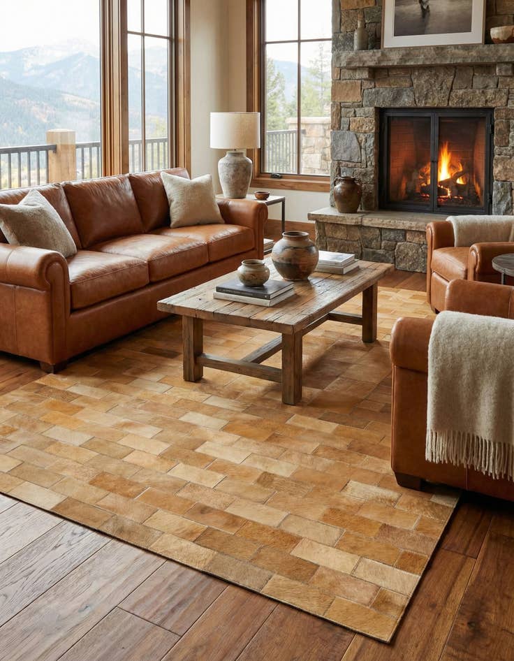 Detail image of  5' 2 x 8' 1 Cowhide - Patchwork Rug