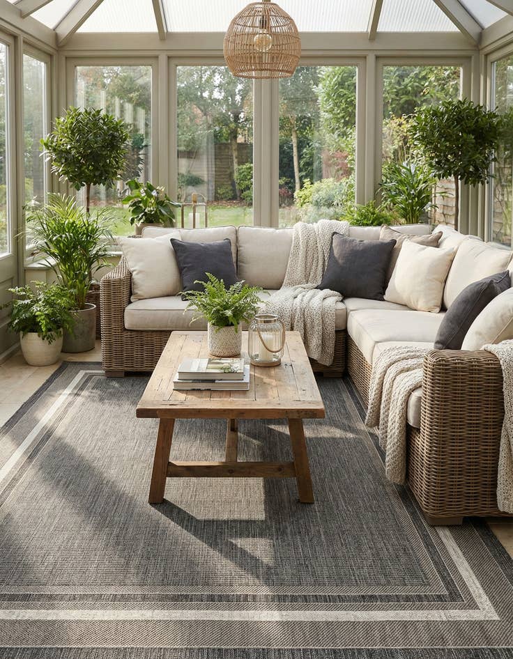 Detail image of 7' 10 x 11'  Washable Border Indoor / Outdoor Rug