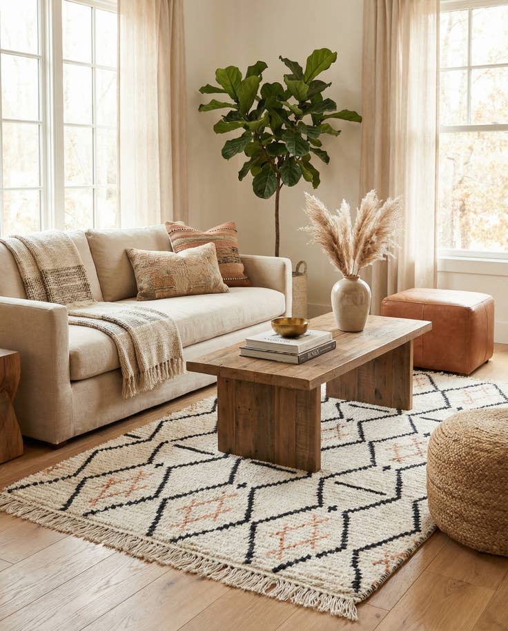 Detail image of 3' 2 x 5' 3 Hand Knotted Moroccan Wool Rug