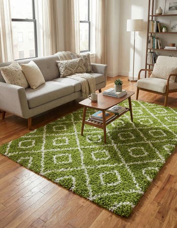 Green Lattice Shag Rug